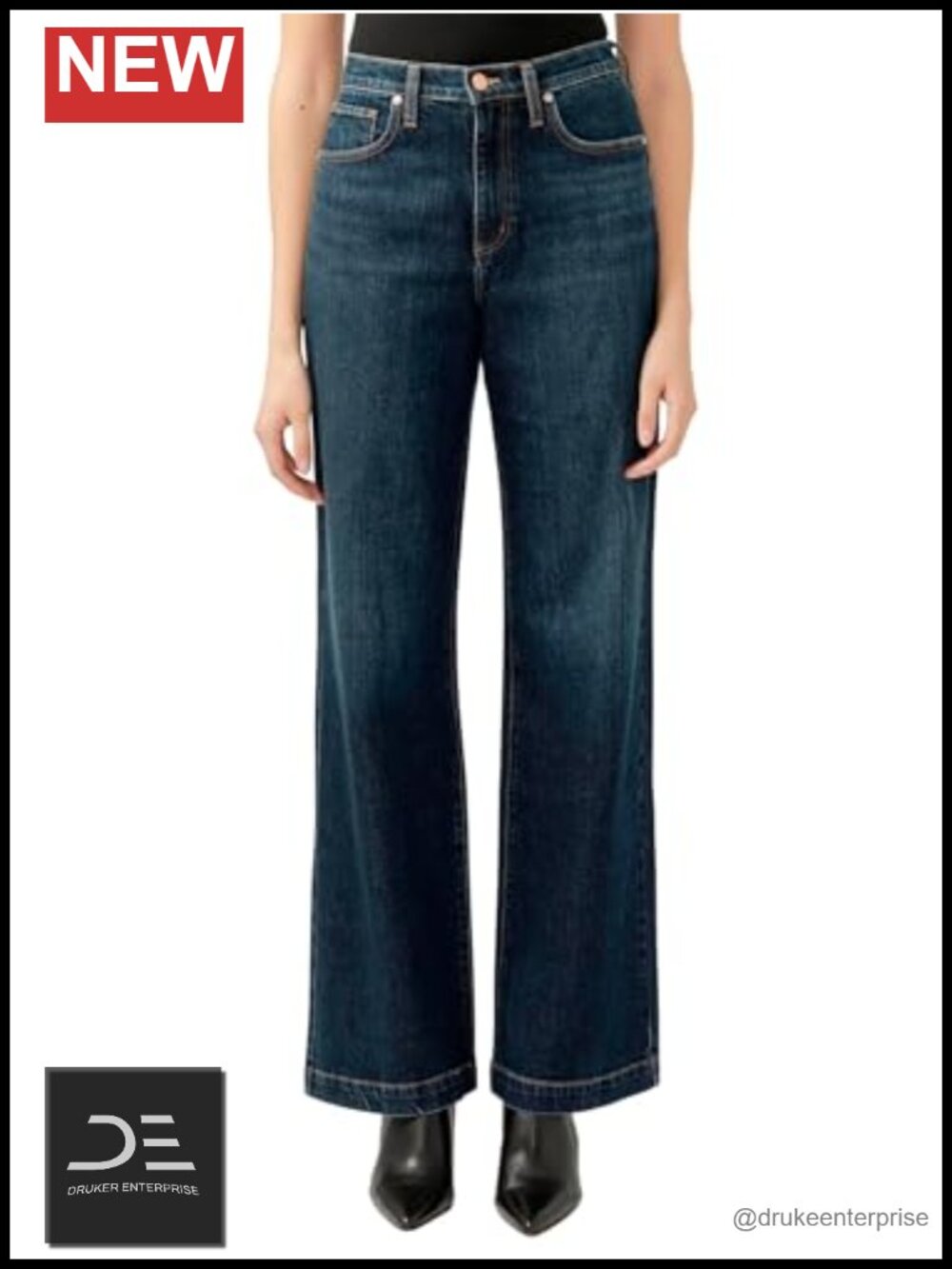 High Rise Trouser Leg Jeans Mid Stretch Denim 27